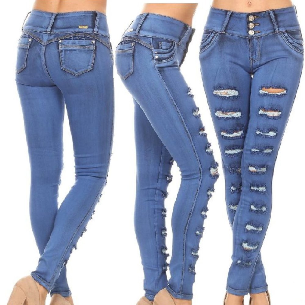 Eye Opener Ripped Sequined Jeans- Blue